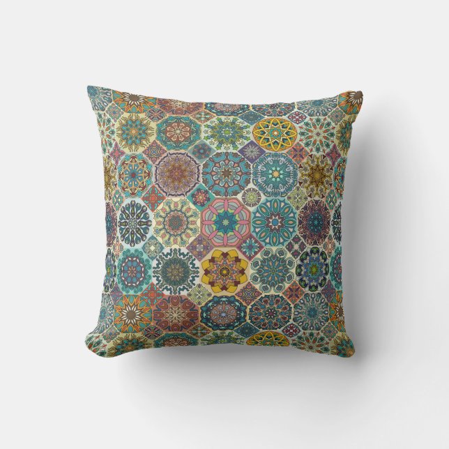 Colourful abstract tile pattern design throw pillow (Front)