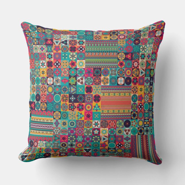 Colourful abstract tile pattern design throw pillow (Front)
