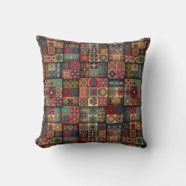 Colourful abstract tile pattern design throw pillow (Front)
