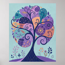 Colourful Abstract Tree Art Print, Whimsical Natur