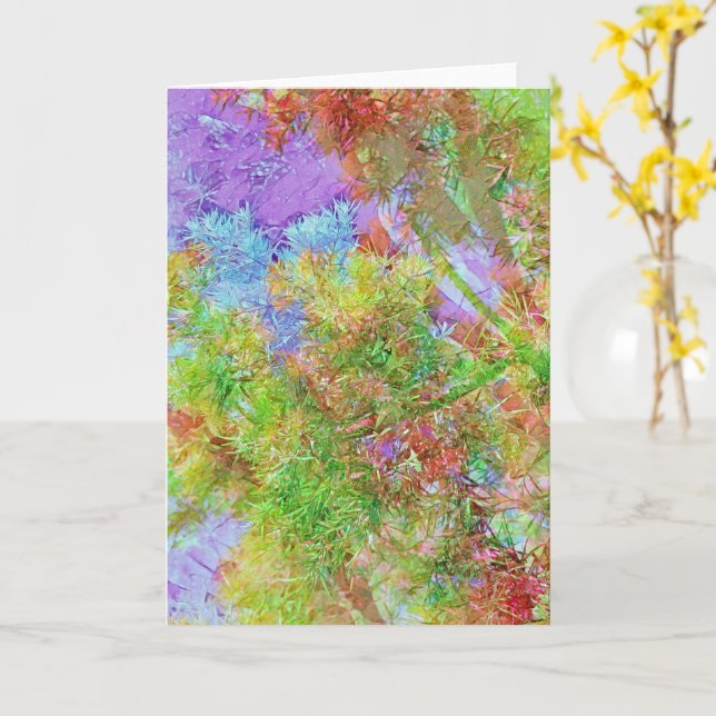 Colourful Abstract Tree Branches Leaves Art Note Card (Yellow Flower)