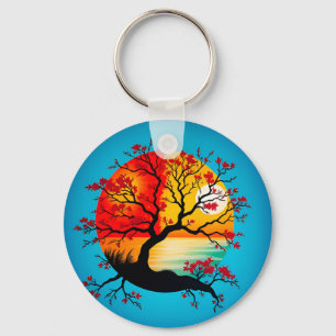Colourful Abstract Tree Silhouette at Sunset Keychain