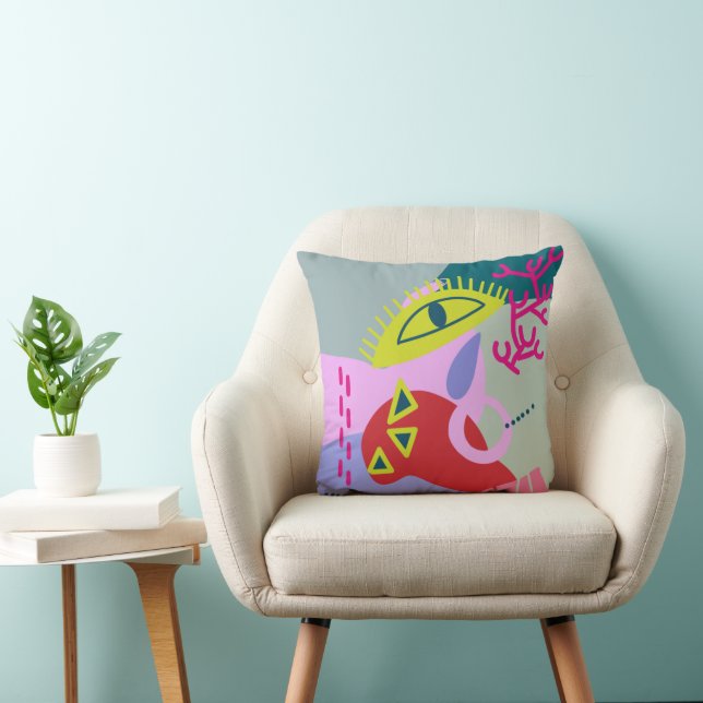 Colourful abstract trendy modern cute Throw Pillow (Chair)