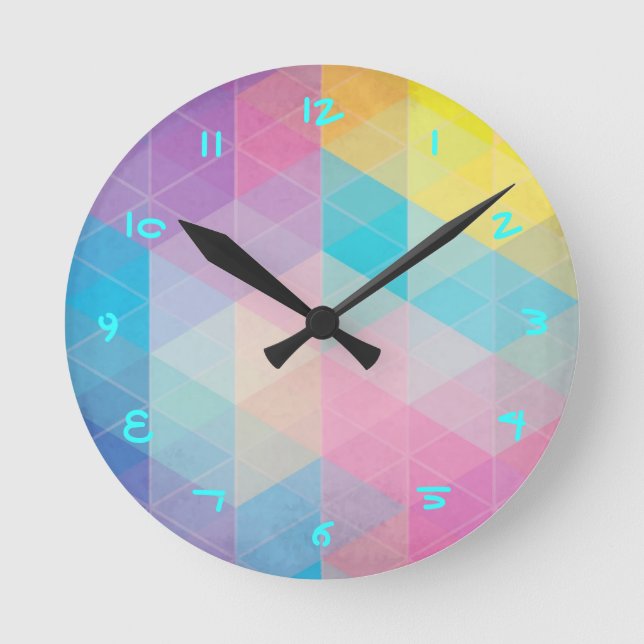 Colourful abstract triangles background round clock (Front)