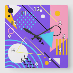 Colourful Abstract Triangles, Circles and Lines Square Wall Clock