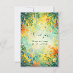 colourful abstract Tropical Hawaii palms Wedding Thank You Card