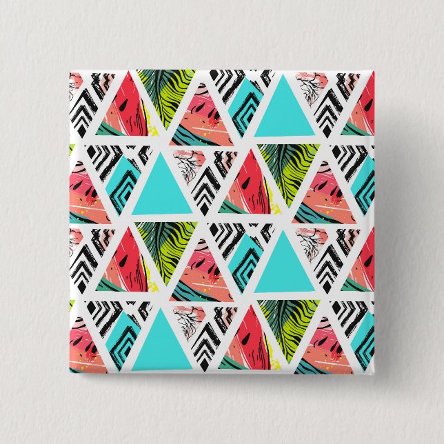 Colourful Abstract Tropical Pattern 2 Inch Square Button (Front)
