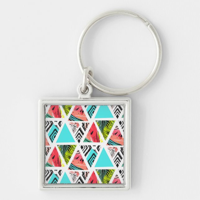 Colourful Abstract Tropical Pattern Keychain (Front)