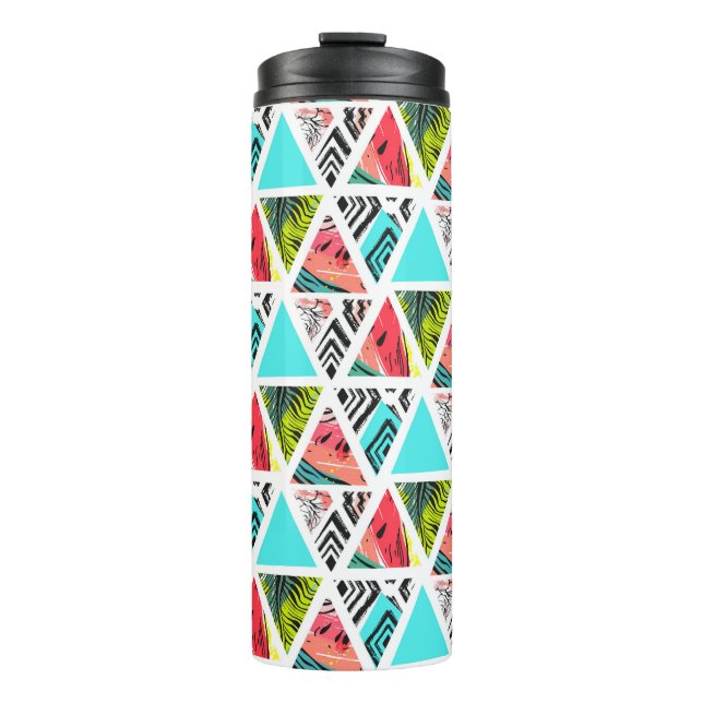Colourful Abstract Tropical Pattern Thermal Tumbler (Front)