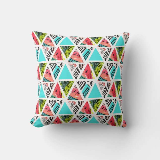 Colourful Abstract Tropical Pattern Throw Pillow (Front)