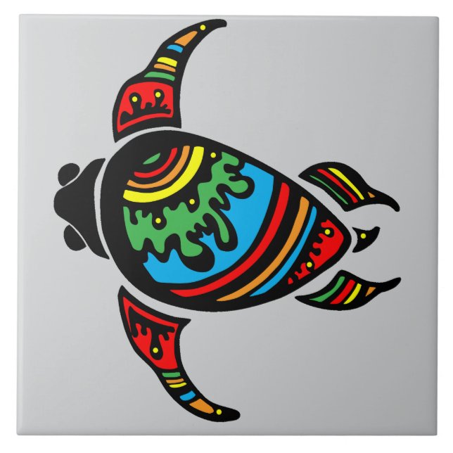 Colourful abstract Turtle Tile (Front)