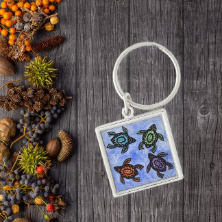 Colourful Abstract Turtles Keychain