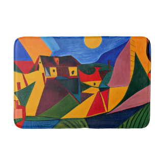 Colourful abstract village bath mat
