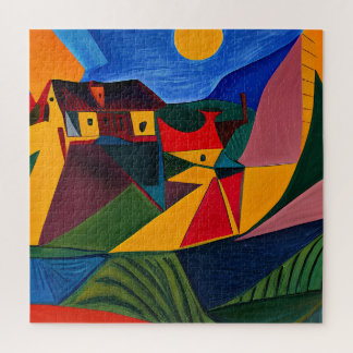 Colourful abstract village landscape jigsaw puzzle