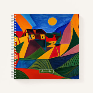 Colourful abstract village landscape personalized notebook