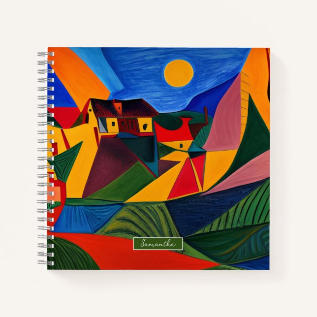 Colourful abstract village landscape personalized  notebook (Front)
