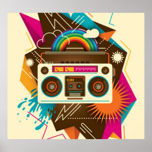 Colourful Abstract Vintage Radio Illustration Poster