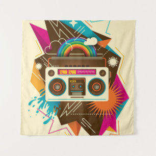 Colourful Abstract Vintage Radio Illustration Tapestry