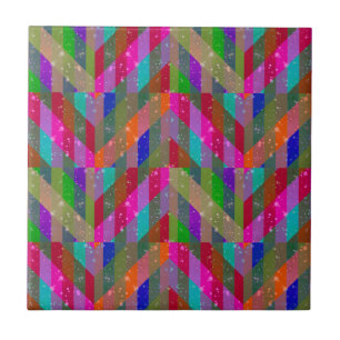 Colourful Abstract Vintage, Retro Rainbow Geometri Tile