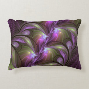 Colourful Abstract Violet Purple Khaki Fractal Art Accent Pillow