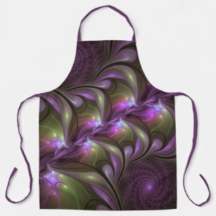 Colourful Abstract Violet Purple Khaki Fractal Art Apron
