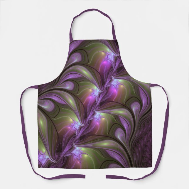 Colourful Abstract Violet Purple Khaki Fractal Art Apron (Front)