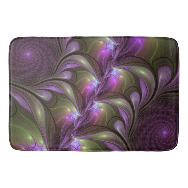 Colourful Abstract Violet Purple Khaki Fractal Art Bath Mat (Front)
