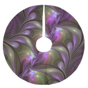 Colourful Abstract Violet Purple Khaki Fractal Art Brushed Polyester Tree Skirt