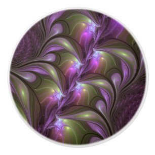 Colourful Abstract Violet Purple Khaki Fractal Art Ceramic Knob