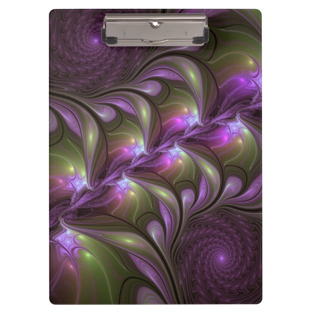 Colourful Abstract Violet Purple Khaki Fractal Art Clipboard (Front)