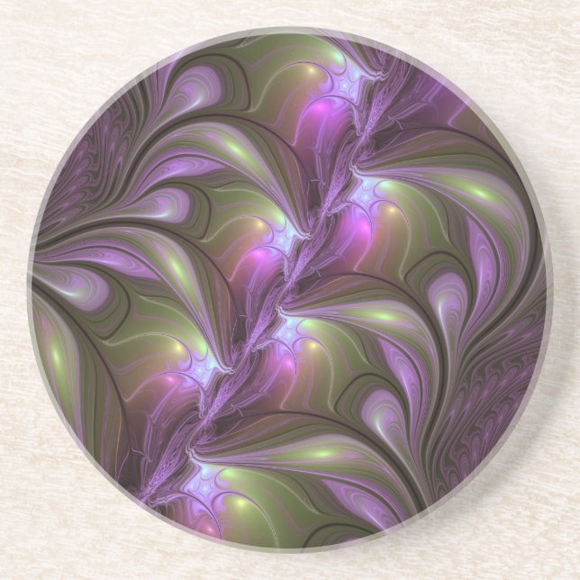 Colourful Abstract Violet Purple Khaki Fractal Art Coaster (Front)
