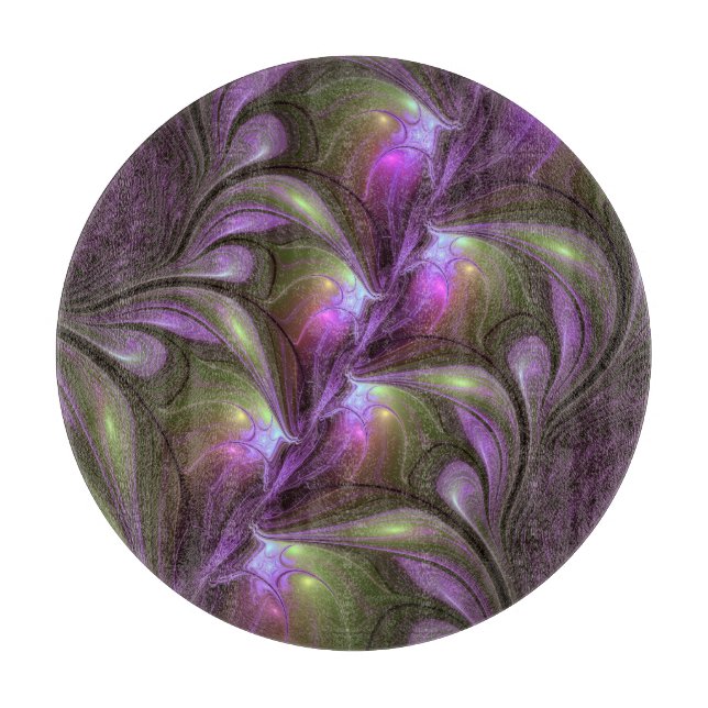 Colourful Abstract Violet Purple Khaki Fractal Art Cutting Board (Front)
