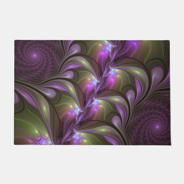 Colourful Abstract Violet Purple Khaki Fractal Art Doormat (Front)