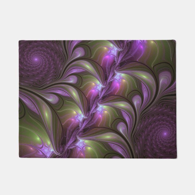 Colourful Abstract Violet Purple Khaki Fractal Art Doormat (Front)