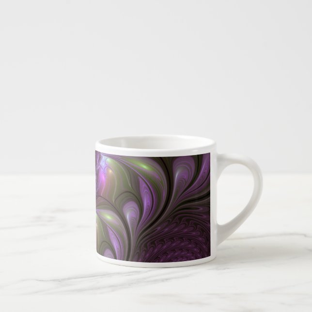 Colourful Abstract Violet Purple Khaki Fractal Art Espresso Cup (Right)