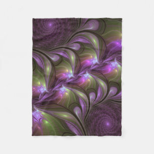 Colourful Abstract Violet Purple Khaki Fractal Art Fleece Blanket