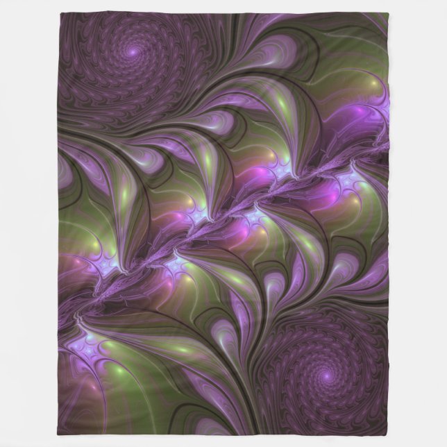 Colourful Abstract Violet Purple Khaki Fractal Art Fleece Blanket (Front)
