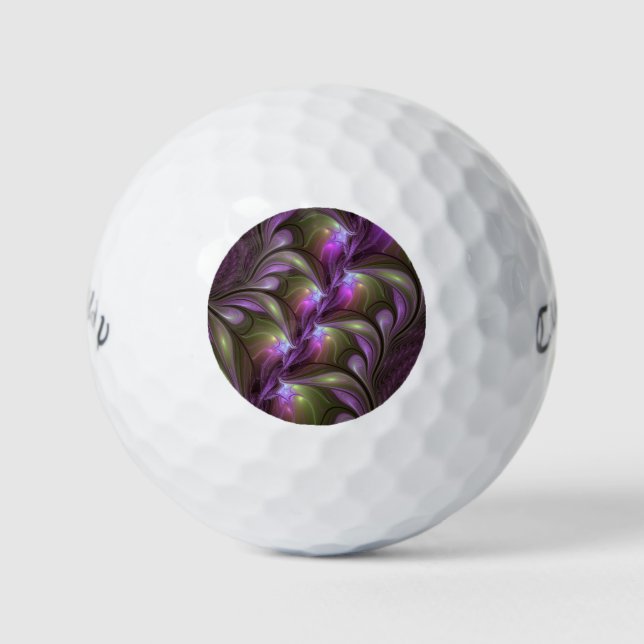Colourful Abstract Violet Purple Khaki Fractal Art Golf Balls (Front)