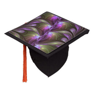 Colourful Abstract Violet Purple Khaki Fractal Art Graduation Cap Topper