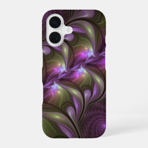 Colourful Abstract Violet Purple Khaki Fractal Art iPhone 16 Case