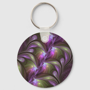 Colourful Abstract Violet Purple Khaki Fractal Art Keychain