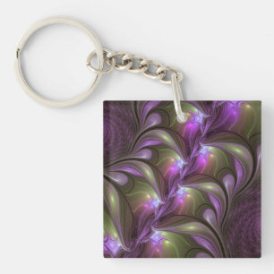 Colourful Abstract Violet Purple Khaki Fractal Art Keychain