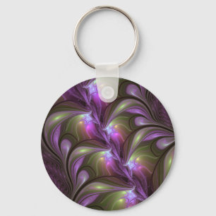Colourful Abstract Violet Purple Khaki Fractal Art Keychain