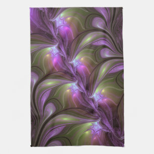 Colourful Abstract Violet Purple Khaki Fractal Art Kitchen Towel