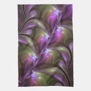 Colourful Abstract Violet Purple Khaki Fractal Art Kitchen Towel