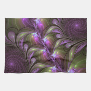 Colourful Abstract Violet Purple Khaki Fractal Art Kitchen Towel