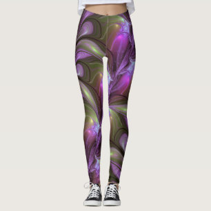 Colourful Abstract Violet Purple Khaki Fractal Art Leggings