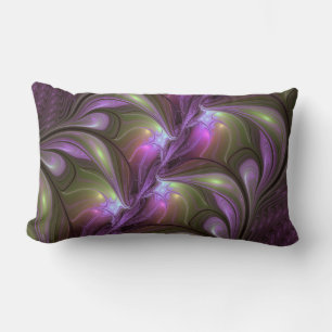 Colourful Abstract Violet Purple Khaki Fractal Art Lumbar Pillow