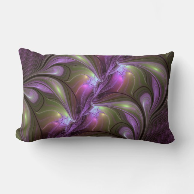 Colourful Abstract Violet Purple Khaki Fractal Art Lumbar Pillow (Front)