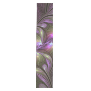 Colourful Abstract Violet Purple Khaki Fractal Art Medium Table Runner